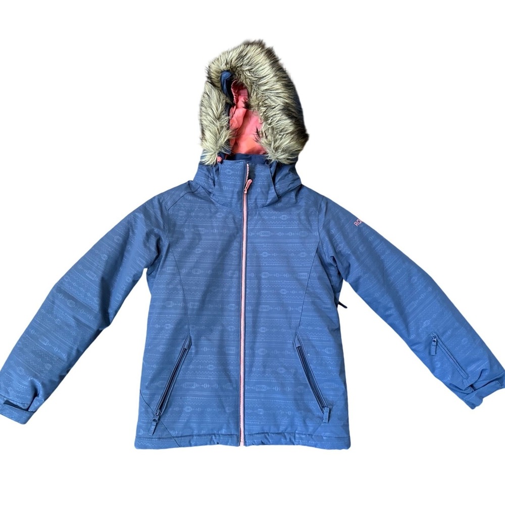 Roxy American Pie Girls Snow Ski Jacket Faux Fur Hood Size L / 12